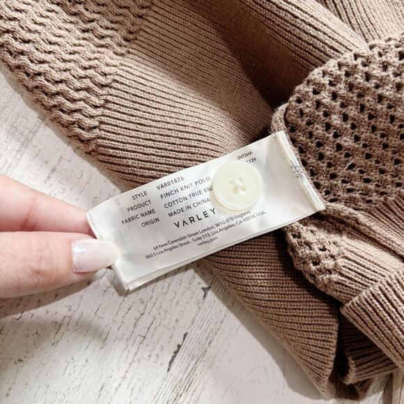 Varley Finch Knit Polo - Taupe Stone/ Whitecap Size XL - Picture 5 of 6
